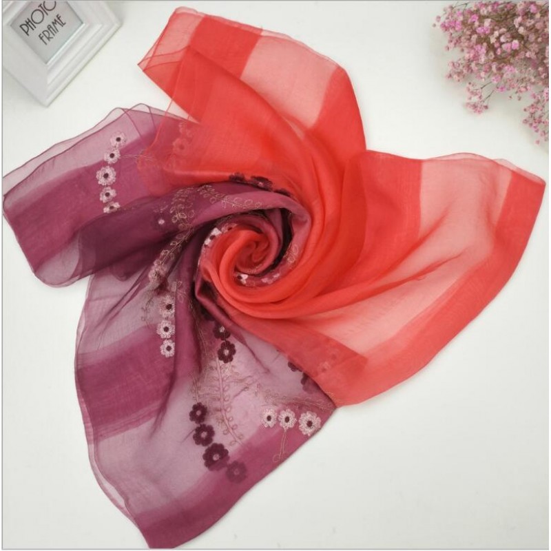 Wool Silk Scaves Pink Blue Plaid Women Summer Scarf